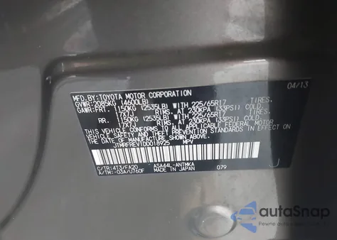 2013 Toyota Rav4 Xle из США, поврежденный, VIN JTMRFREV1DD018925